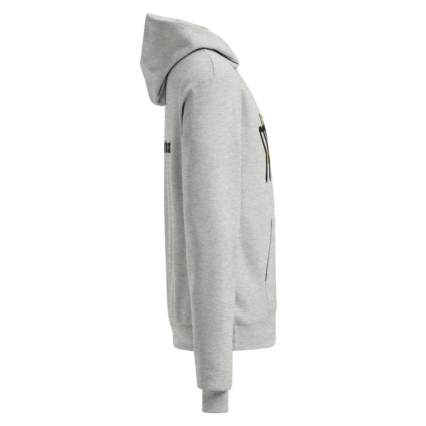 Gray hoodie with a brand logo on a white background