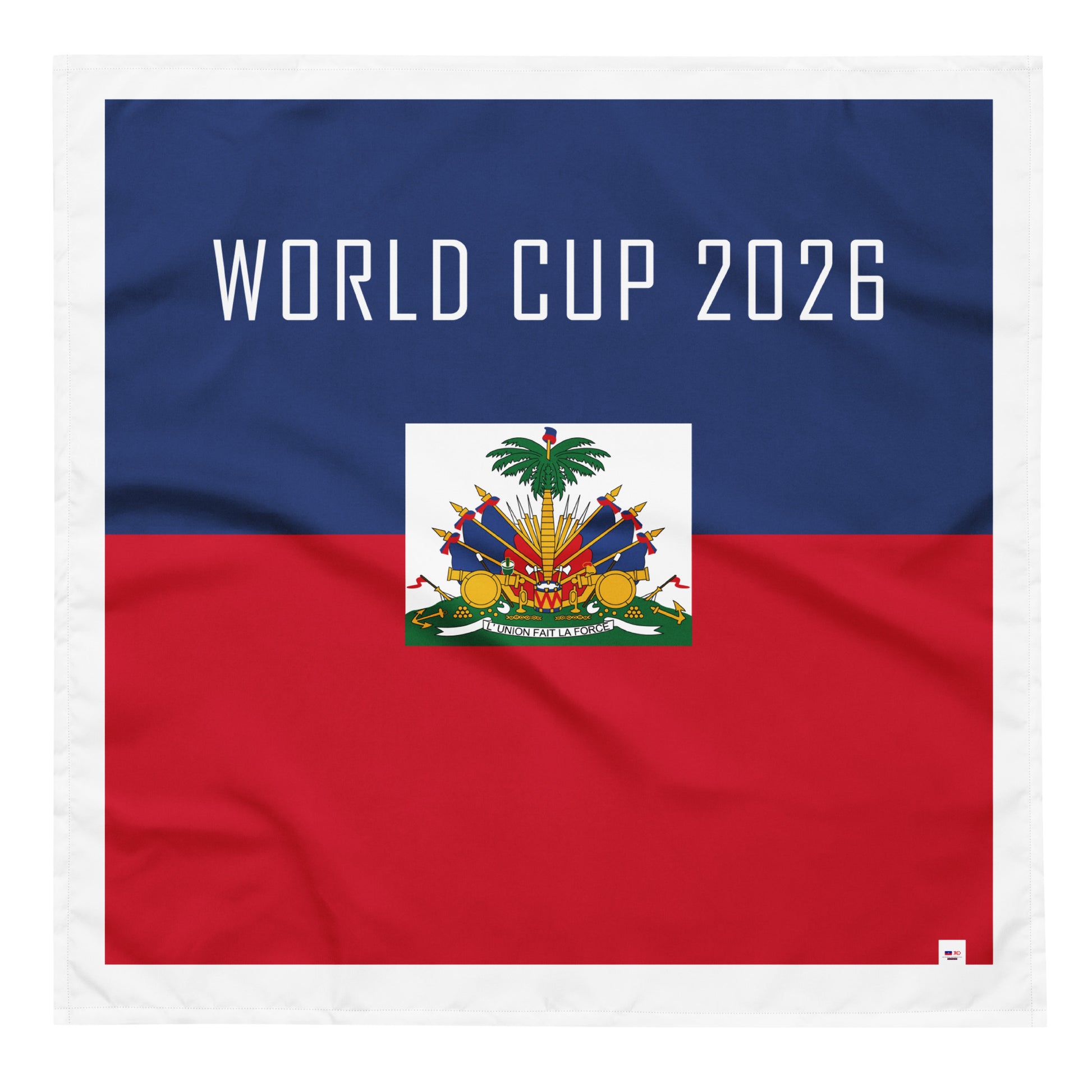 Flag of Haiti with 'World Cup 2026' text on a blue and red background