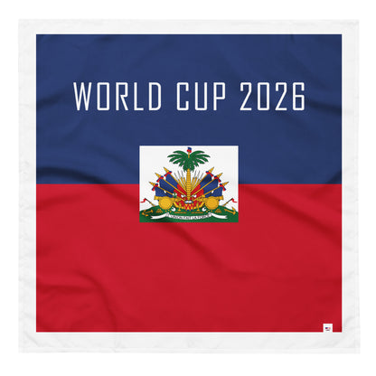 Flag of Haiti with 'World Cup 2026' text on a blue and red background