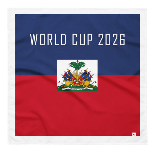 Flag of Haiti with 'World Cup 2026' text on a blue and red background