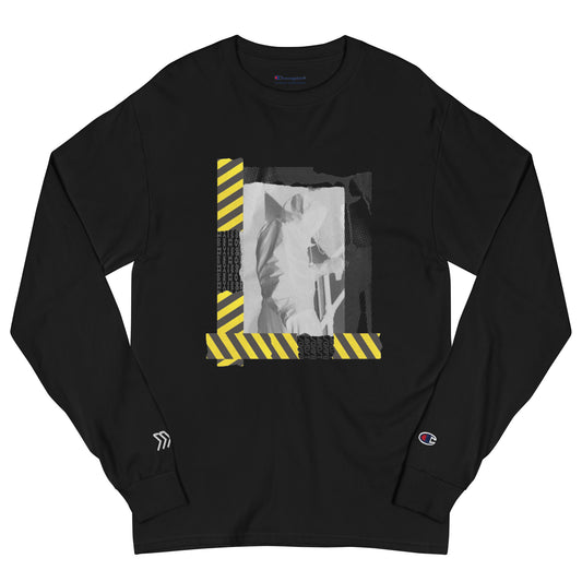 Black sweatshirt with graphic design on a white background