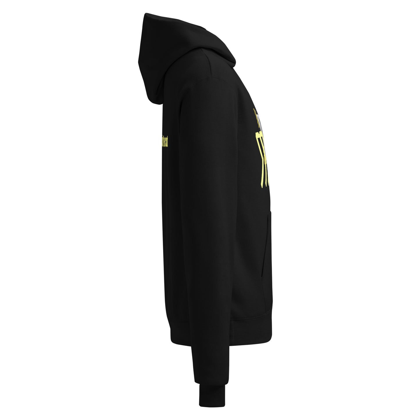 Black hoodie with yellow zippers on a white background