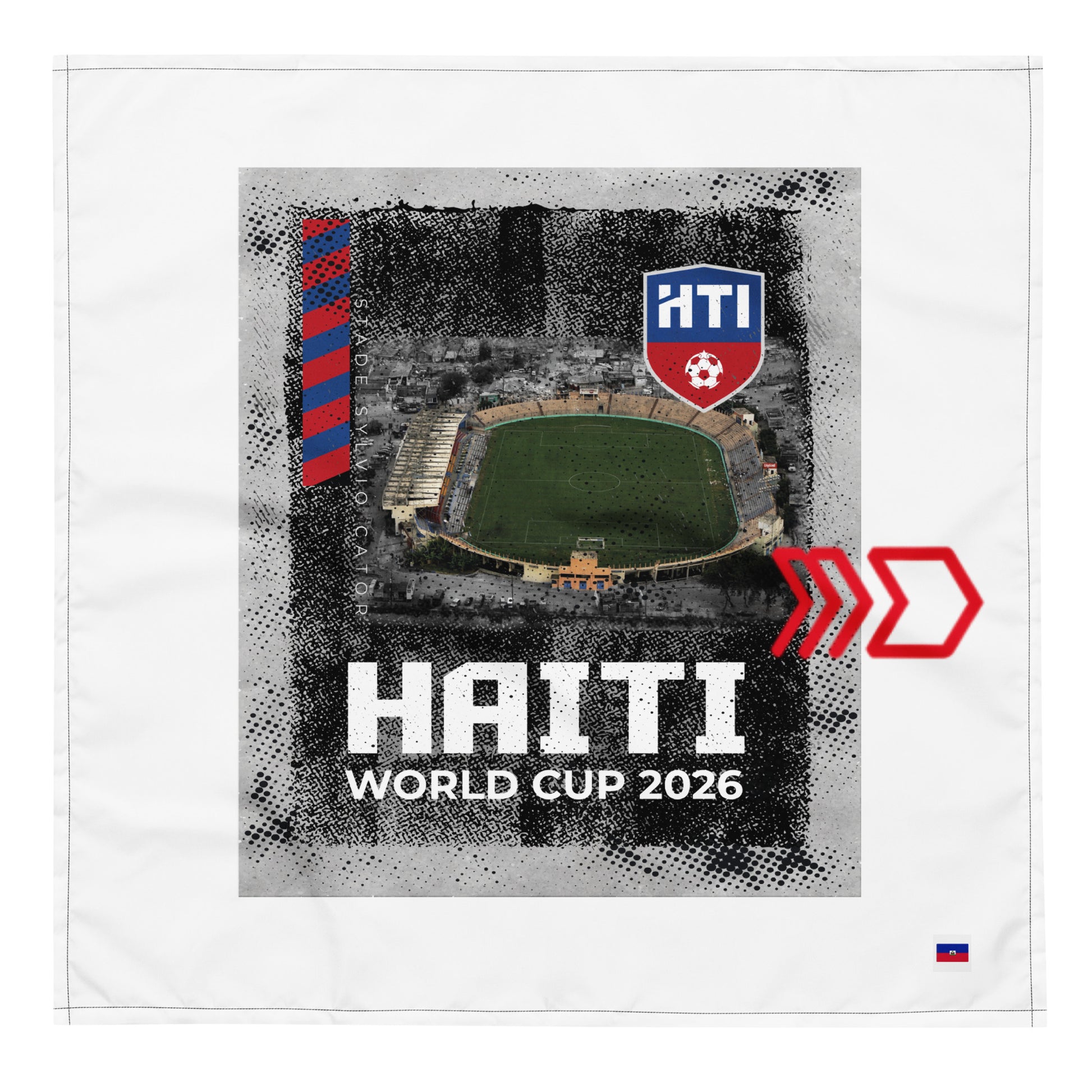 Bold Revolution Bandana with Haiti-inspired design. Premium quality craftsmanship. Perfect statement accessory for celebrating culture and heritage. Stade Sylvio Cator- World Cup 2026.